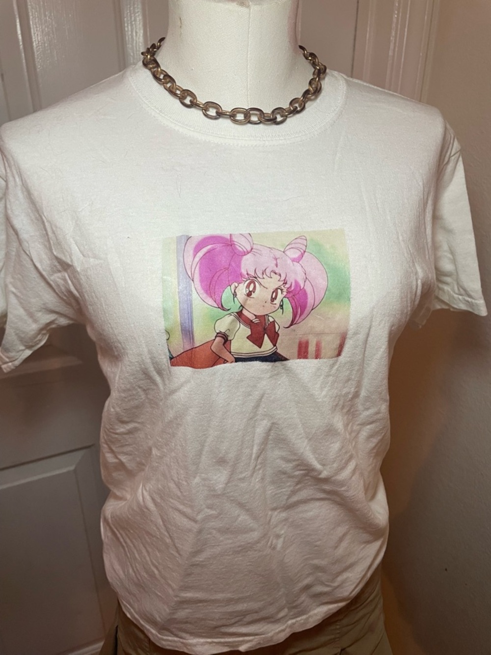 Uniqlo White Kids Tee with Pink Anime Character Print